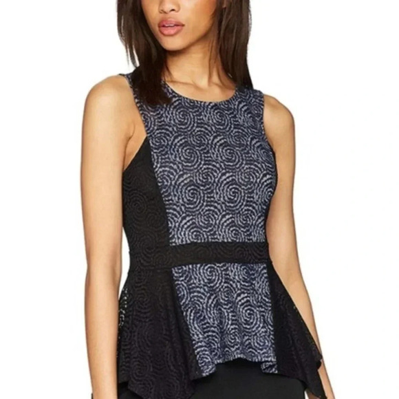 BCBGMAXAZRIA Seren Lace Peplum Contrast Top XS - Picture 2 of 6
